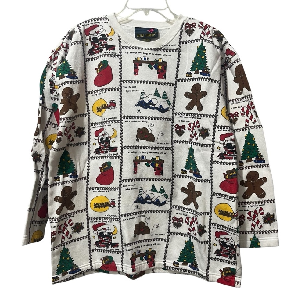 Active Elements Pullover The Night‎ Before Christmas Sweatshirt Large Vintage